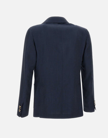 SANTANIELLO Blazer in lana e lino BLUE Uomo 