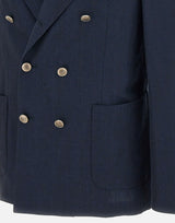 SANTANIELLO Blazer in lana e lino BLUE Uomo 