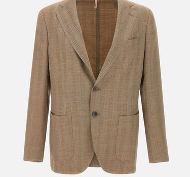SANTANIELLO Blazer  in lana, seta e lino BROWN Uomo 