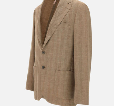 SANTANIELLO Blazer  in lana, seta e lino BROWN Uomo 