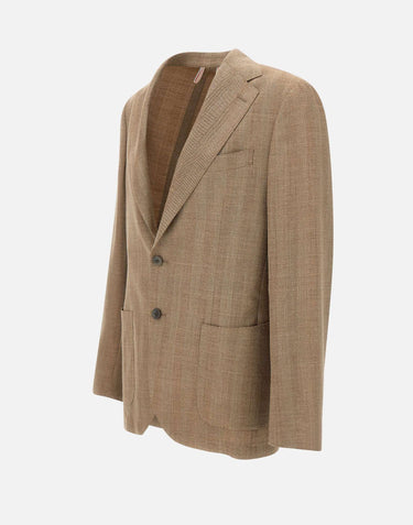 SANTANIELLO Blazer  in lana, seta e lino BROWN Uomo 
