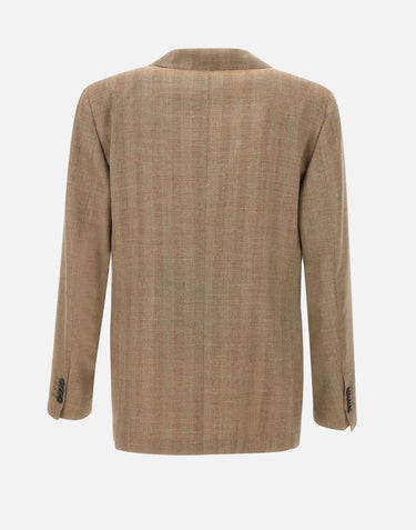 SANTANIELLO Blazer  in lana, seta e lino BROWN Uomo 
