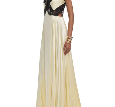 Abito lungo in raso e pizzo 039XY YELLOW SELF-PORTRAIT 
