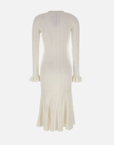 Abito midi in maglia traforata 051MW WHITE SELF-PORTRAIT 