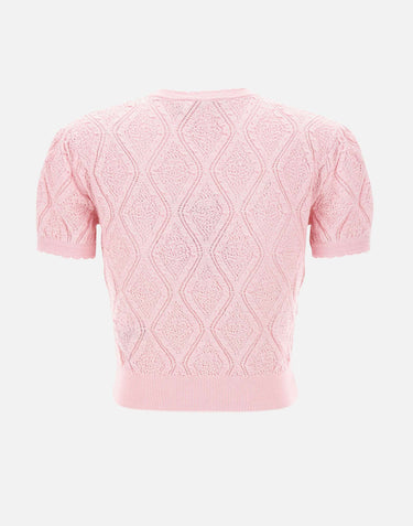 "Pointelle Knit Top" 057TP PINK SELF-PORTRAIT 