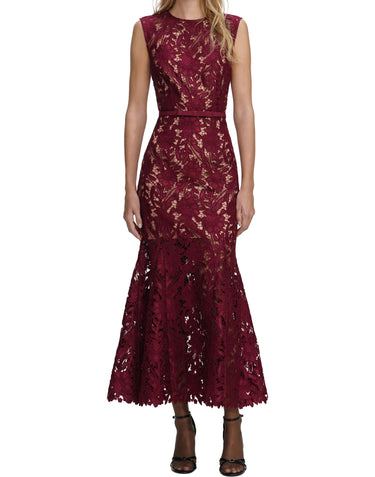 Abito midi in pizzo guipure 167MABU BURGUNDY SELF-PORTRAIT 