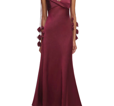 Abito in raso con inserti floreali 218MBU BURGUNDY SELF-PORTRAIT 