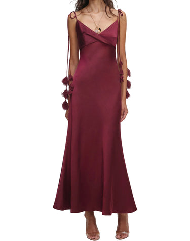 Abito in raso con inserti floreali 218MBU BURGUNDY SELF-PORTRAIT 