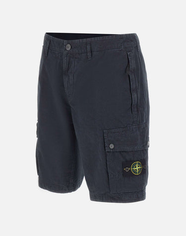 STONE ISLAND Shorts in tela di cotone biologico spazzolato effetto "old" BLUE Uomo 
