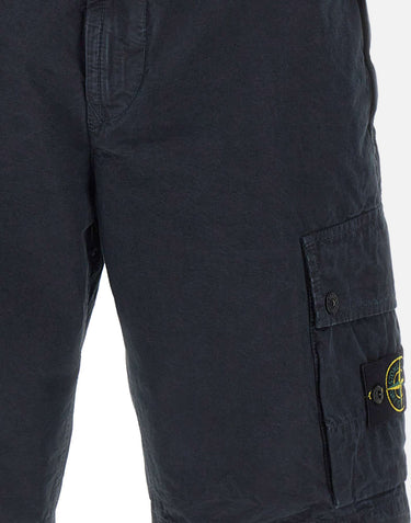 STONE ISLAND Shorts in tela di cotone biologico spazzolato effetto "old" BLUE Uomo 