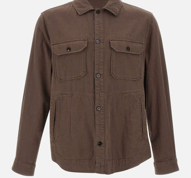 WOOLRICH Camicia Safari in misto cotone e lino BROWN Uomo 