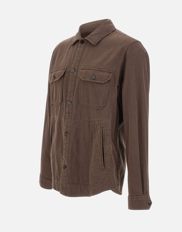 WOOLRICH Camicia Safari in misto cotone e lino BROWN Uomo 