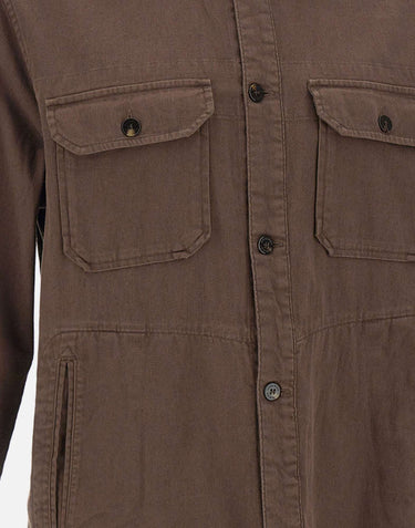 WOOLRICH Camicia Safari in misto cotone e lino BROWN Uomo 