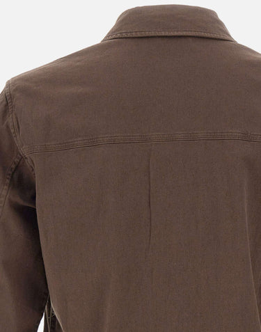WOOLRICH Camicia Safari in misto cotone e lino BROWN Uomo 