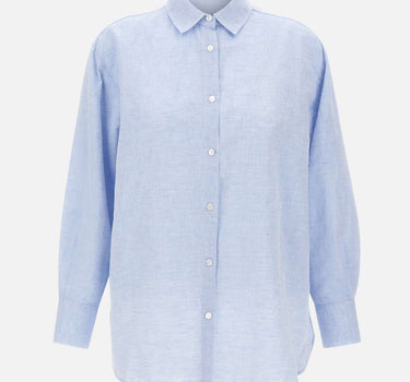 WOOLRICH Camicia "Boyfriend" in misto cotone e lino Light Blue Donna 