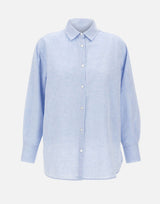 WOOLRICH Camicia "Boyfriend" in misto cotone e lino Light Blue Donna 