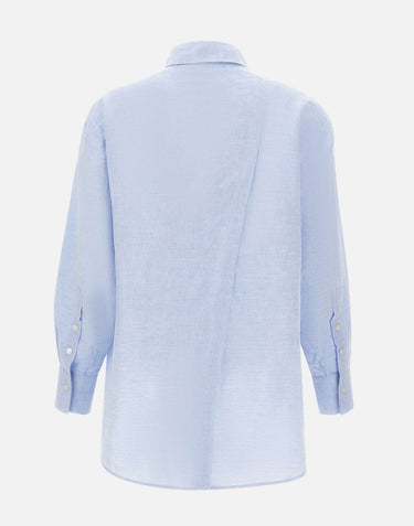 WOOLRICH Camicia "Boyfriend" in misto cotone e lino Light Blue Donna 