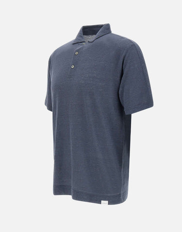 DIKTAT Polo in lino BLUE Uomo 