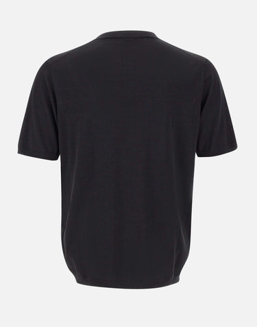 KANGRA Maglia a maniche corte in misto seta e cotone BLACK Uomo 