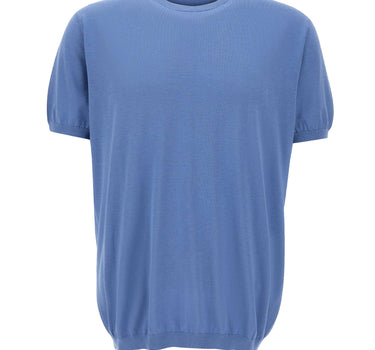 KANGRA Maglia a maniche corte in misto seta e cotone Light Blue Uomo 