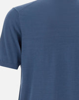 KANGRA Maglia a maniche corte in misto seta e cotone BLUE Uomo 