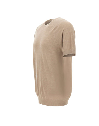 KANGRA Maglia a maniche corte in seta e cashmere BEIGE Uomo 
