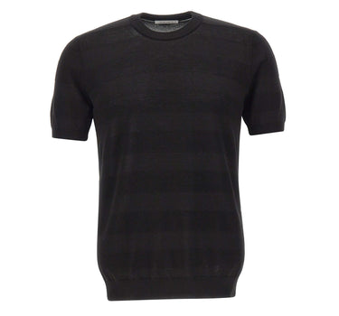 KANGRA Maglia in cotone con lavorazione a righe BLACK Uomo 