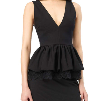 ROTATE Top a peplo con scollo a V BLACK Donna 