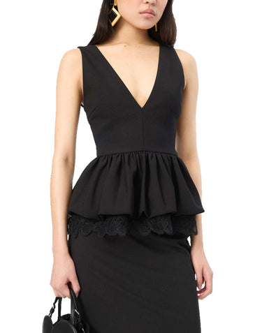 ROTATE Top a peplo con scollo a V BLACK Donna 