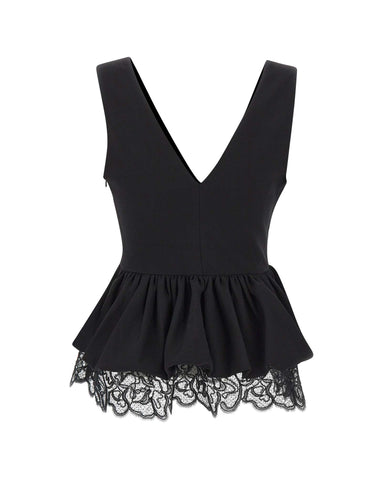 ROTATE Top a peplo con scollo a V BLACK Donna 