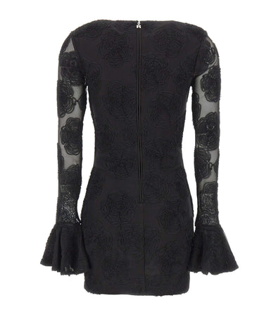 ROTATE Abito corto in rete con fiori BLACK Donna 