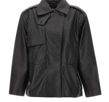 ROTATE Giacca in pelle con baschina BLACK Donna 