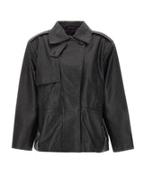 ROTATE Giacca in pelle con baschina BLACK Donna 