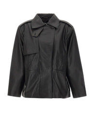 ROTATE Giacca in pelle con baschina BLACK Donna 