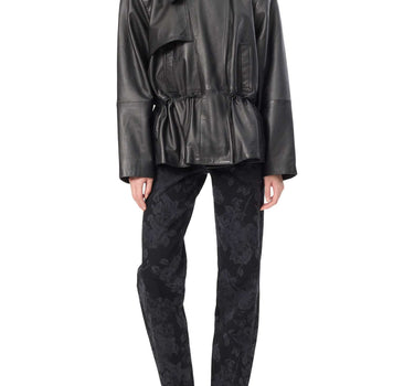ROTATE Giacca in pelle con baschina BLACK Donna 