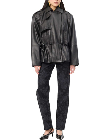ROTATE Giacca in pelle con baschina BLACK Donna 
