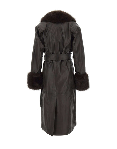 ROTATE Cappotto in pelle con cintura BROWN Donna 