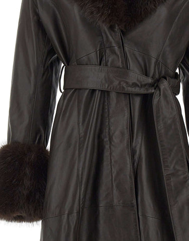 ROTATE Cappotto in pelle con cintura BROWN Donna 