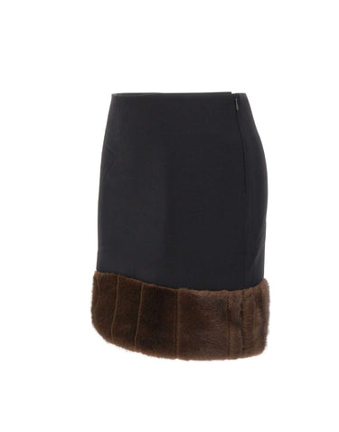 ROTATE Minigonna con orlo in ecopelliccia BLACK Donna 