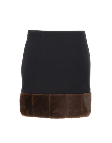 ROTATE Minigonna con orlo in ecopelliccia BLACK Donna 