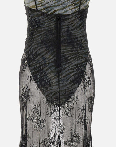 Abito lungo in pizzo con finiture in seta QZ005 BLACK JACQUES WEI 