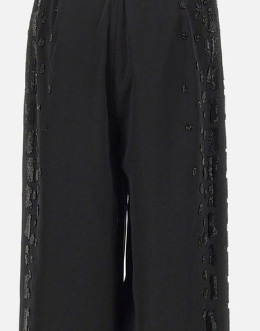 Pantaloni in raso con ricamo gioiello KZ006 BLACK JACQUES WEI 