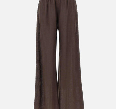 Pantaloni in lino con dettagli in pizzo W01210781 CHOCOLATE MAURIZIO MYKONOS 
