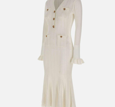 Abito midi in maglia traforata 051MW WHITE SELF-PORTRAIT 