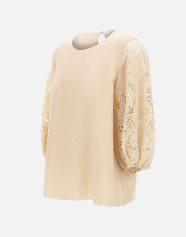 Blusa in garza ramié e Sangallo 2616161012600 060 MAX MARA STUDIO 