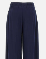 Pantaloni in crêpe a vita alta P16523 NAVY NISSA 