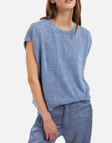 Maglia smanicata con paillettes e piume 173020 697 KANGRA 