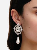 "Crystal Pearl Droplet Earrings" 623ESL SILVER SELF-PORTRAIT 
