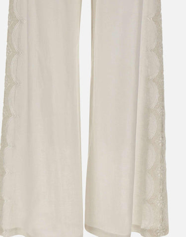 Pantaloni in lino con dettagli in pizzo W01210781 OFFWHITE MAURIZIO MYKONOS 