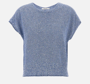 Maglia smanicata con paillettes e piume 173020 697 KANGRA 